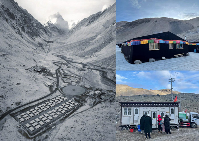現在的珠峰大本營區域，帳篷以及廁所
