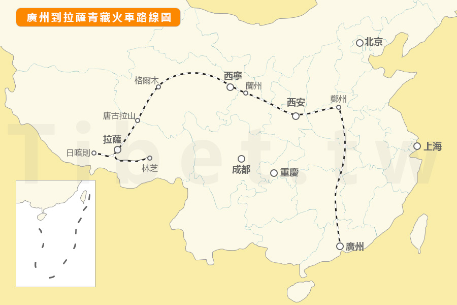 广州到拉薩火車地圖路線圖